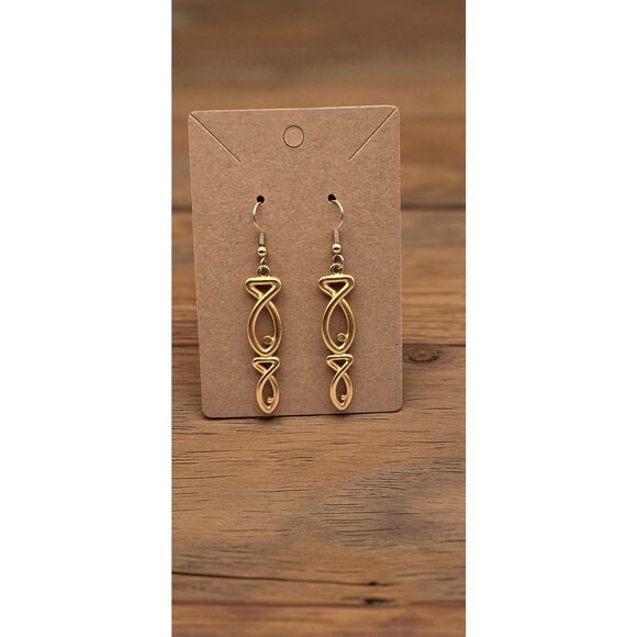 Gold Tone Infinity Design Dangle Drop Earrings Lightweight Jewelry - Picture 1 of 7